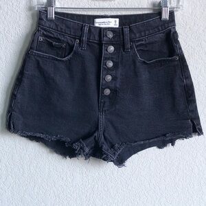 Abercrombie and Fitch Curve Love High Rise Mom Shorts Button Fly Washed Black